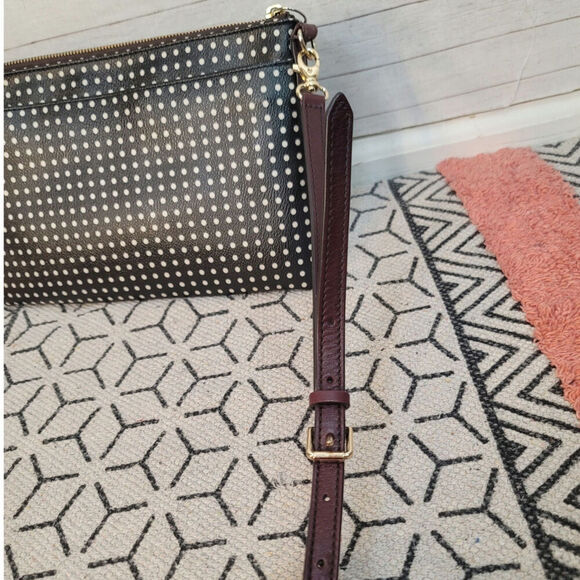 FOSSIL BLACK W WHITE POLKA DOT CROSSBODY PURSE W ADJUSTABLE STRAPS - Picture 4 of 13